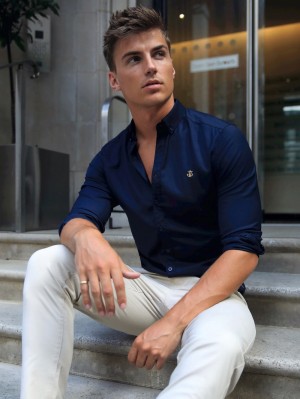 Blakely Albany Fitted Stretch Shirt Navy | HULOWYJ-54