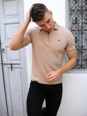 Blakely Amot Textured Polo Shirt Hellbraun | RKDHIWN-54