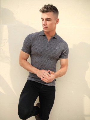 Blakely Anzi Textured Polo Charcoal | EMLBFYQ-85