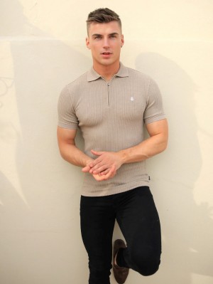 Blakely Anzi Textured Polo Tan | ZBFDKWR-38