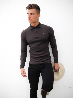 Blakely Aspen Long Sleeve Polo Charcoal | HMEIKAR-61