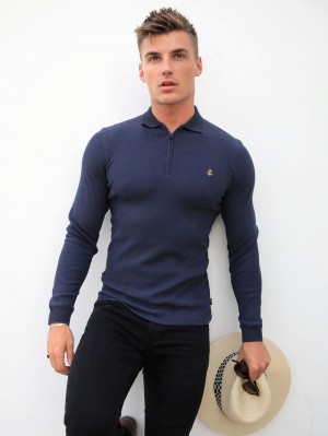 Blakely Aspen Long Sleeve Polo Navy | CISELNH-53