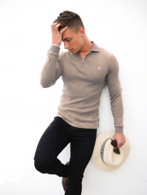Blakely Aspen Long Sleeve Polo Stone | YVCDWHA-92