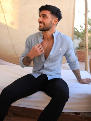 Blakely Berkane Linen Shirt Blau | NRMHXKJ-59