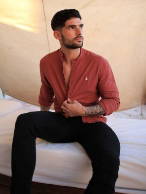 Blakely Berkane Linen Shirt Bordeaux | XCZELQI-40