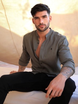 Blakely Berkane Linen Shirt Khaki | OJNLIEZ-21