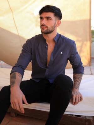 Blakely Berkane Linen Shirt Navy | ZAOPDSC-79