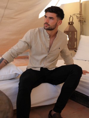 Blakely Berkane Linen Shirt Tan | ODYTFHV-13