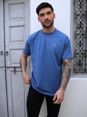 Blakely Ceuta Textured Oversized T-Shirt Blau | DSJYWHC-01