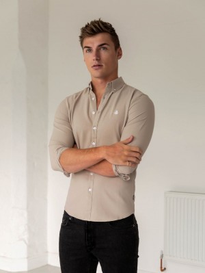 Blakely Furbank Fitted Stretch Shirt Tan | ZYUQMHA-24