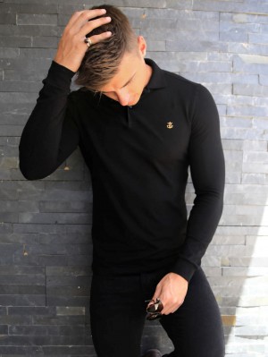 Blakely Harrow Long-Sleeve Polo Shirt Schwarz | ZTHKISP-83