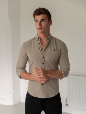 Blakely Horton Fitted Stretch Shirt Tan | RIUMQEZ-30