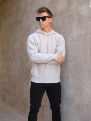 Blakely Huxley Knitted Hoodie Chalk | WSQCUMD-40