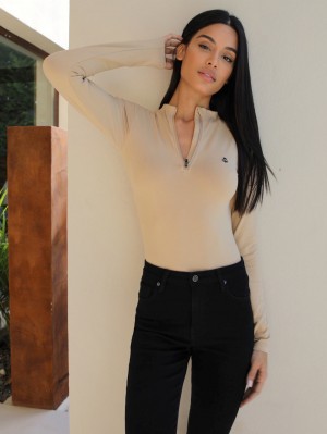 Blakely Kendall 1/4 Zip Bodysuit Tan | UMYNZKJ-42