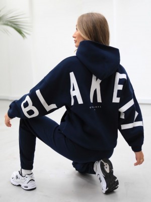 Blakely Life & Style Isabel Oversized Hoodie Navy Blau | DBUQASP-60