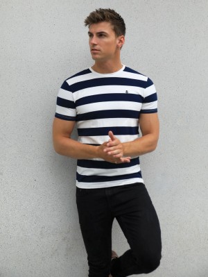 Blakely Loano Stripe T-Shirt Navy | JOKNZRX-84