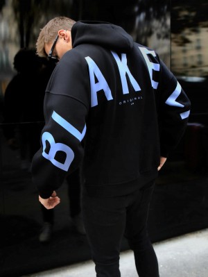 Blakely Members Idris Oversized Hoodie Schwarz Blau | IDOPZNE-07