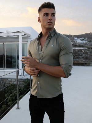 Blakely Merrick Fitted Stretch Shirt Khaki Grün | RBIEOTL-47