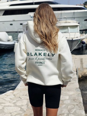 Blakely Monaco Women's Relaxed Hoodie Ivory | EVLBQJN-34