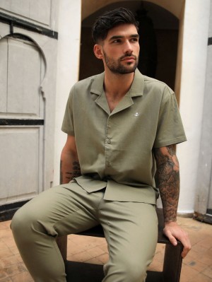 Blakely Nador Open Collared Shirt Khaki | EIDAURT-72