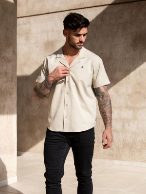 Blakely Nador Open Collared Shirt Sand | UXFLVPB-38