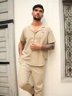 Blakely Nador Open Collared Shirt Tan | ZKUWPFR-07