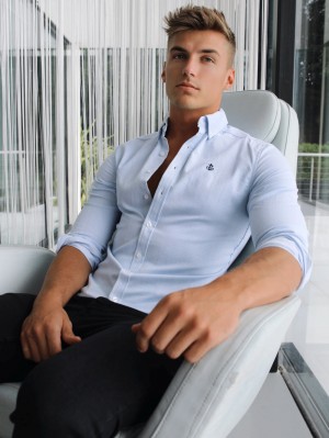 Blakely Oxford Fitted Stretch Shirt Blau | BNSDRKA-41