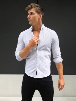 Blakely Portofino Pinstripe Shirt Tan | FKCBHYN-35