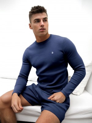 Blakely Riad Knitted Long Sleeve T-Shirt Blau | MOUSIVQ-86