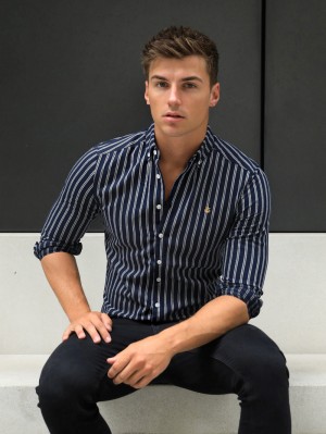 Blakely Savona Stripe Shirt Navy | YXKRIDA-30