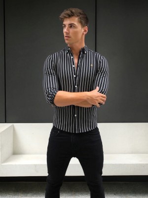 Blakely Savona Stripe Shirt Schwarz | DTWRHIU-45
