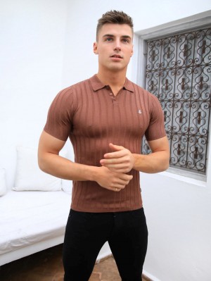 Blakely Sidi Textured Stripe Polo Braun | FPQOIXB-23