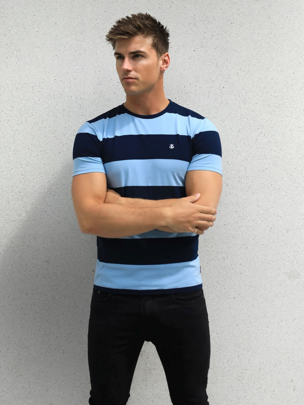Blakely Alassio Stripe T-Shirt Navy | GPFLKNS-86