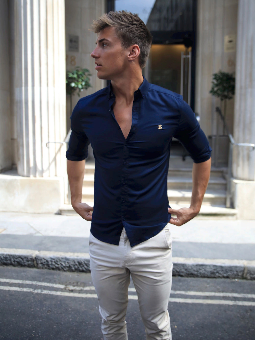 Blakely Albany Fitted Stretch Shirt Navy | HULOWYJ-54