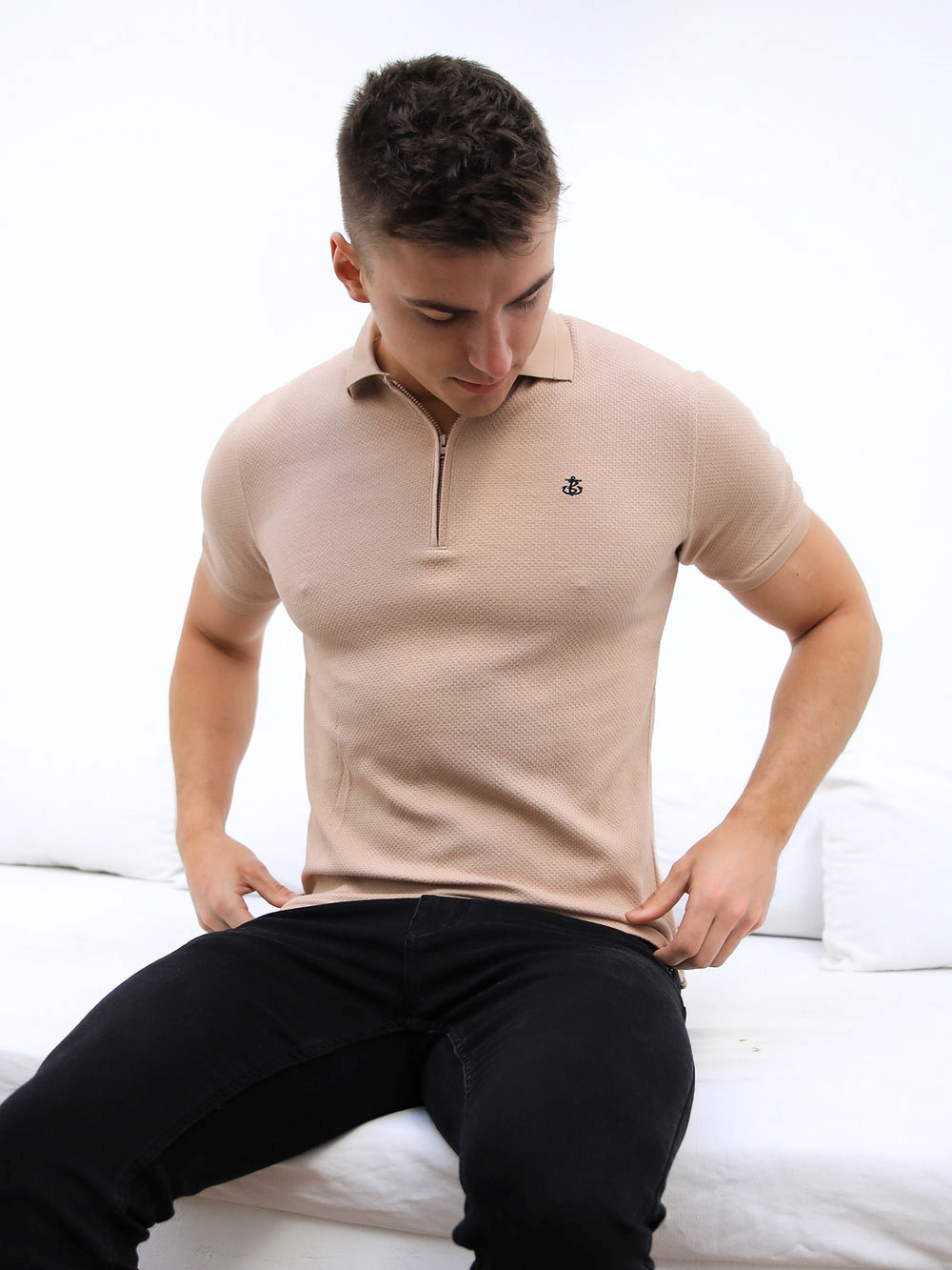 Blakely Amot Textured Polo Shirt Hellbraun | RKDHIWN-54