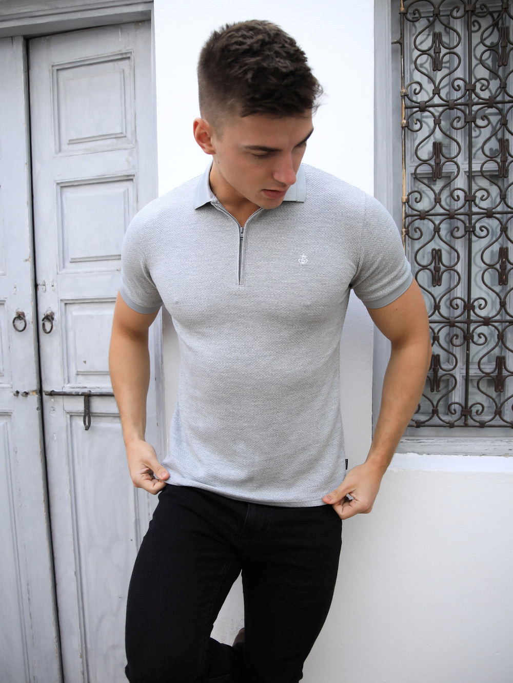 Blakely Amot Textured Polo Shirt Hellgrau | HZSQOGL-43