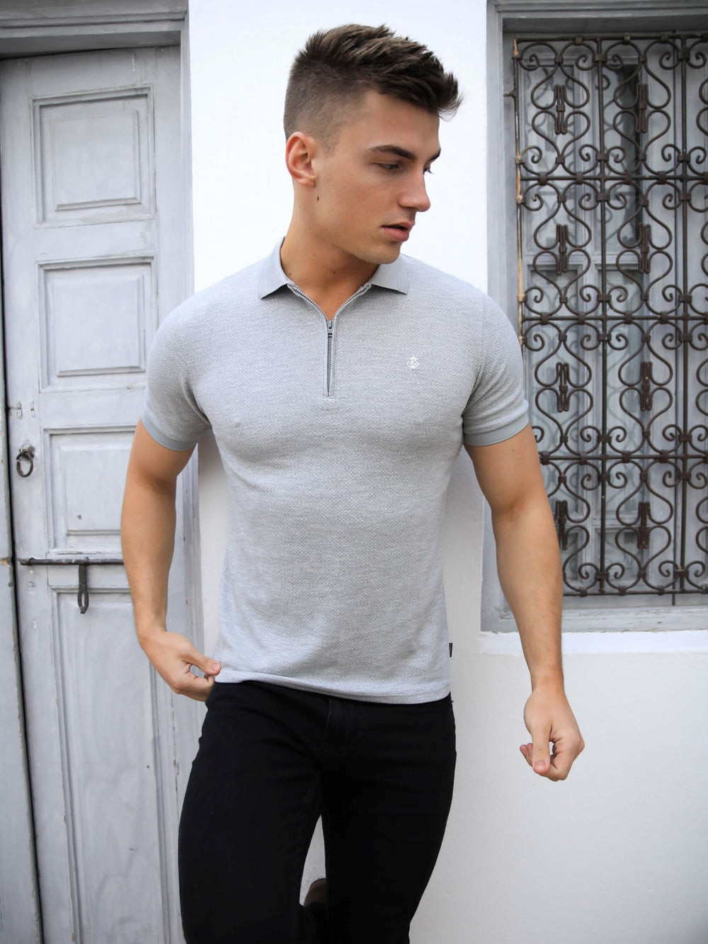 Blakely Amot Textured Polo Shirt Hellgrau | HZSQOGL-43