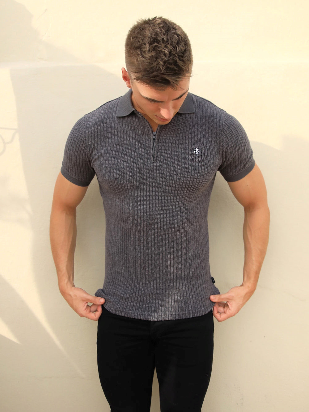 Blakely Anzi Textured Polo Charcoal | EMLBFYQ-85