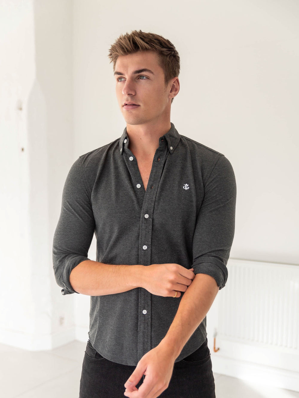 Blakely Arlo Soft Stretch Shirt Charcoal | WTRKUJH-01