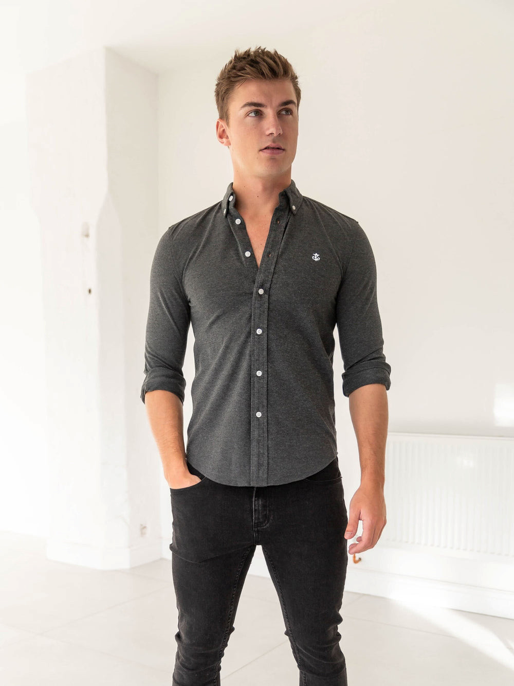 Blakely Arlo Soft Stretch Shirt Charcoal | WTRKUJH-01
