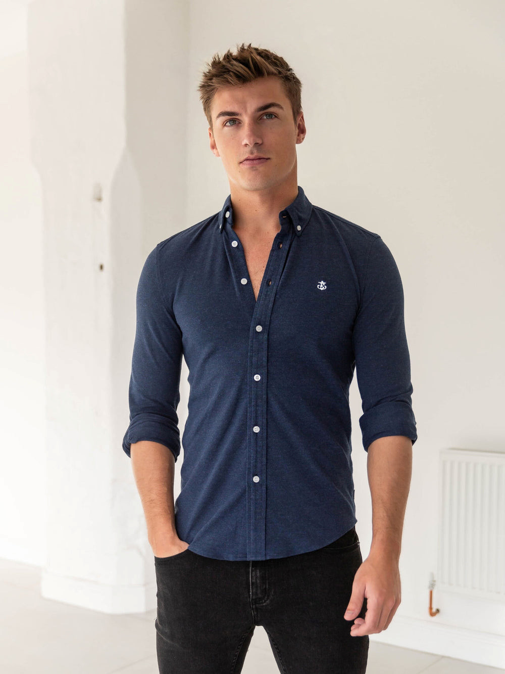 Blakely Arlo Soft Stretch Shirt Navy | AFTZKEG-39