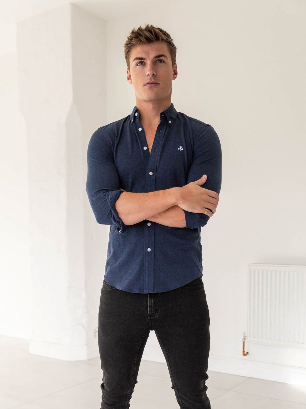 Blakely Arlo Soft Stretch Shirt Navy | AFTZKEG-39