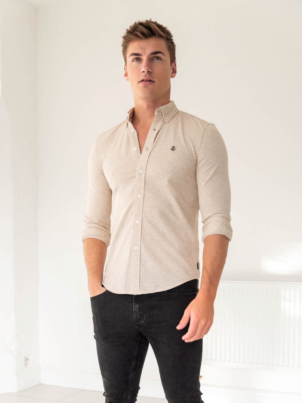 Blakely Arlo Soft Stretch Shirt Sand | ZWXJCUR-64