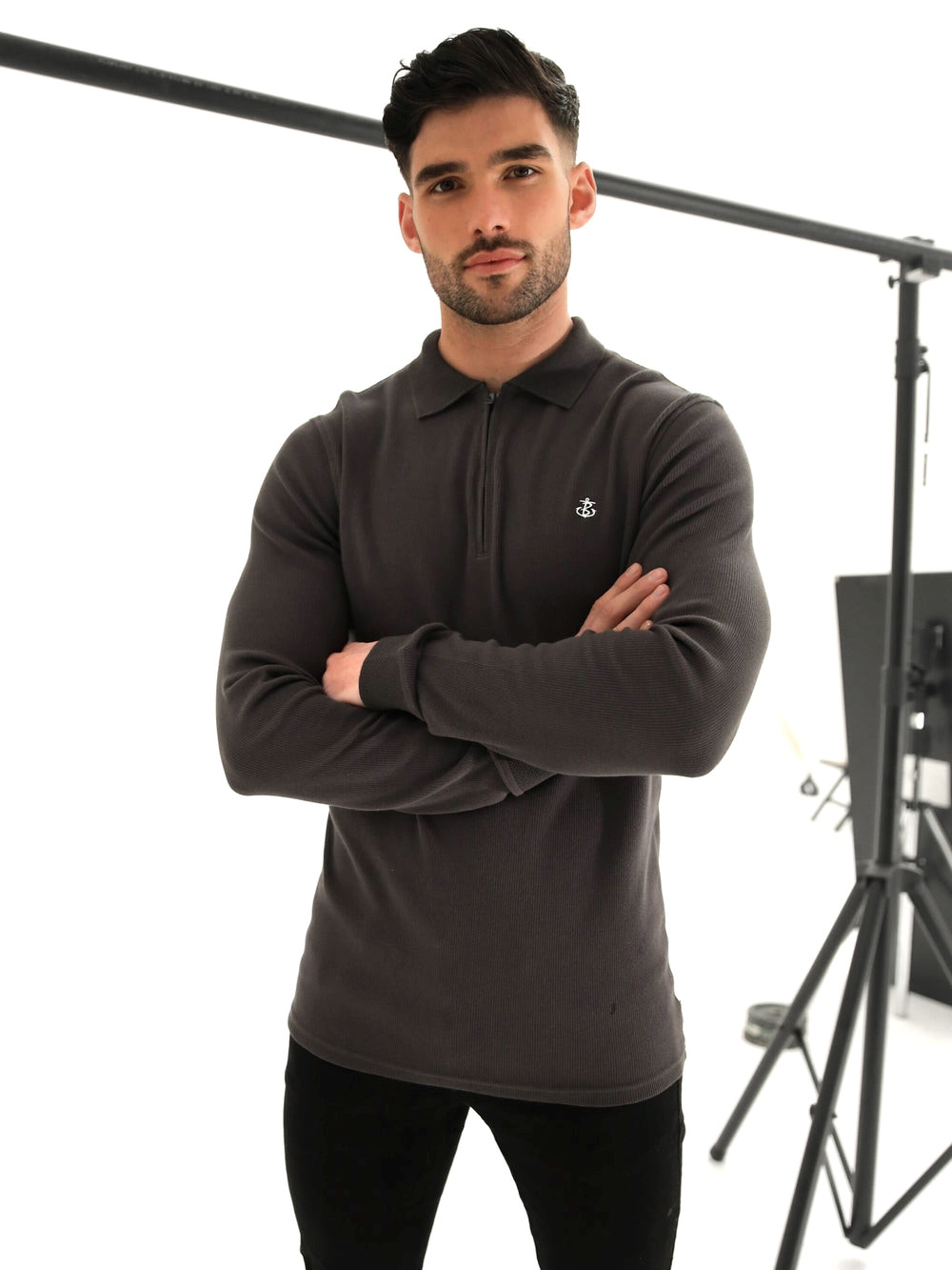 Blakely Aspen Long Sleeve Polo Charcoal | HMEIKAR-61