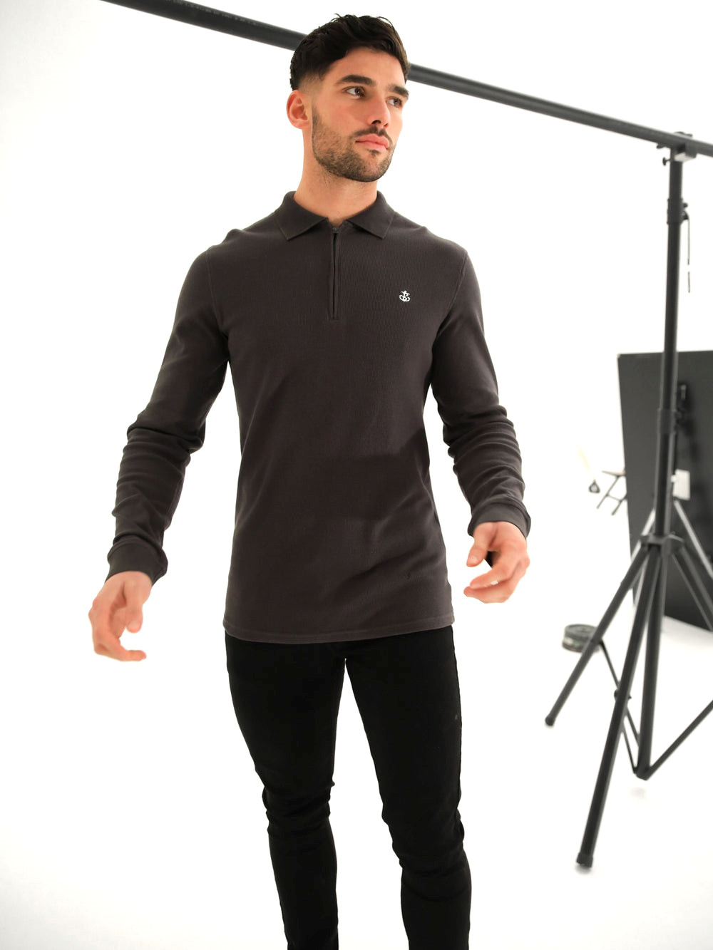 Blakely Aspen Long Sleeve Polo Charcoal | HMEIKAR-61