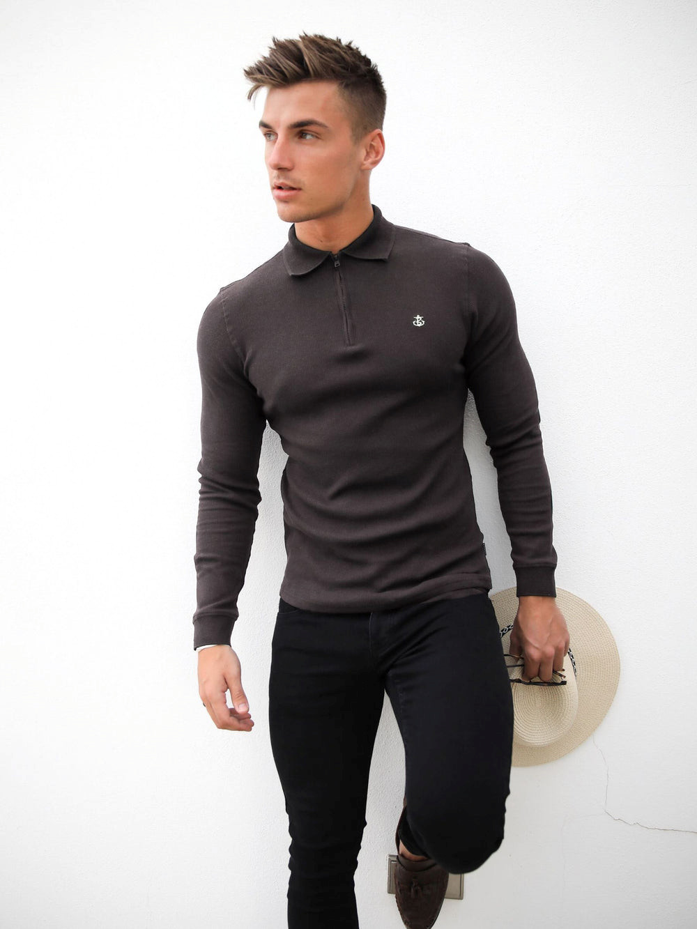 Blakely Aspen Long Sleeve Polo Charcoal | HMEIKAR-61