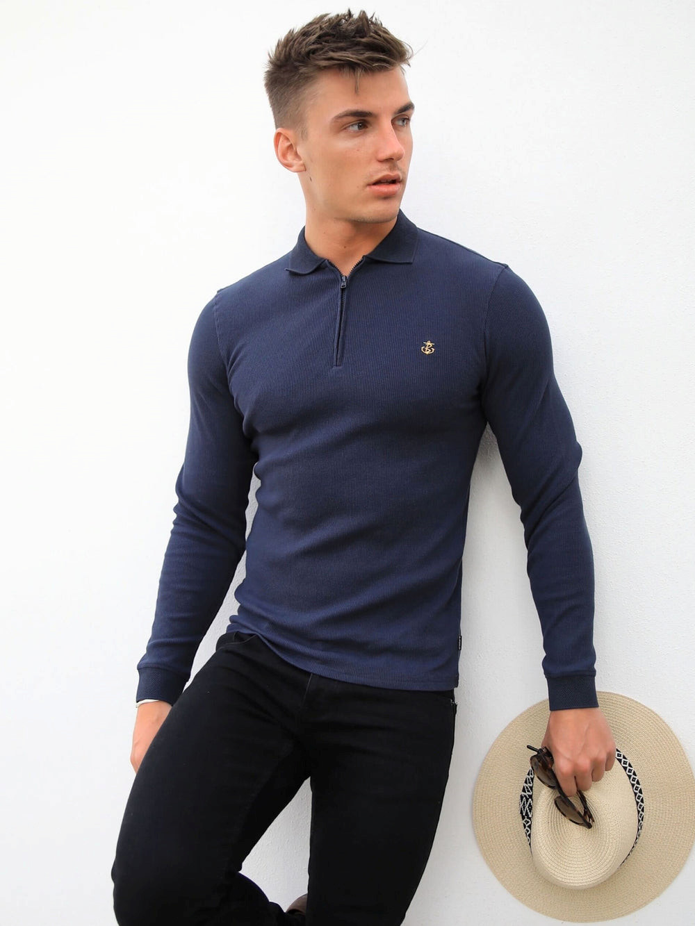 Blakely Aspen Long Sleeve Polo Navy | CISELNH-53