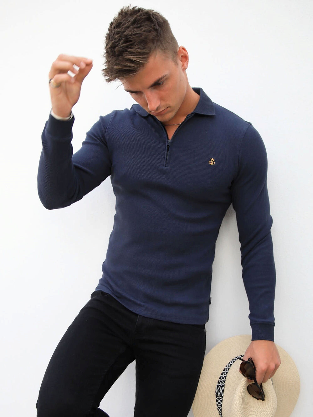 Blakely Aspen Long Sleeve Polo Navy | CISELNH-53
