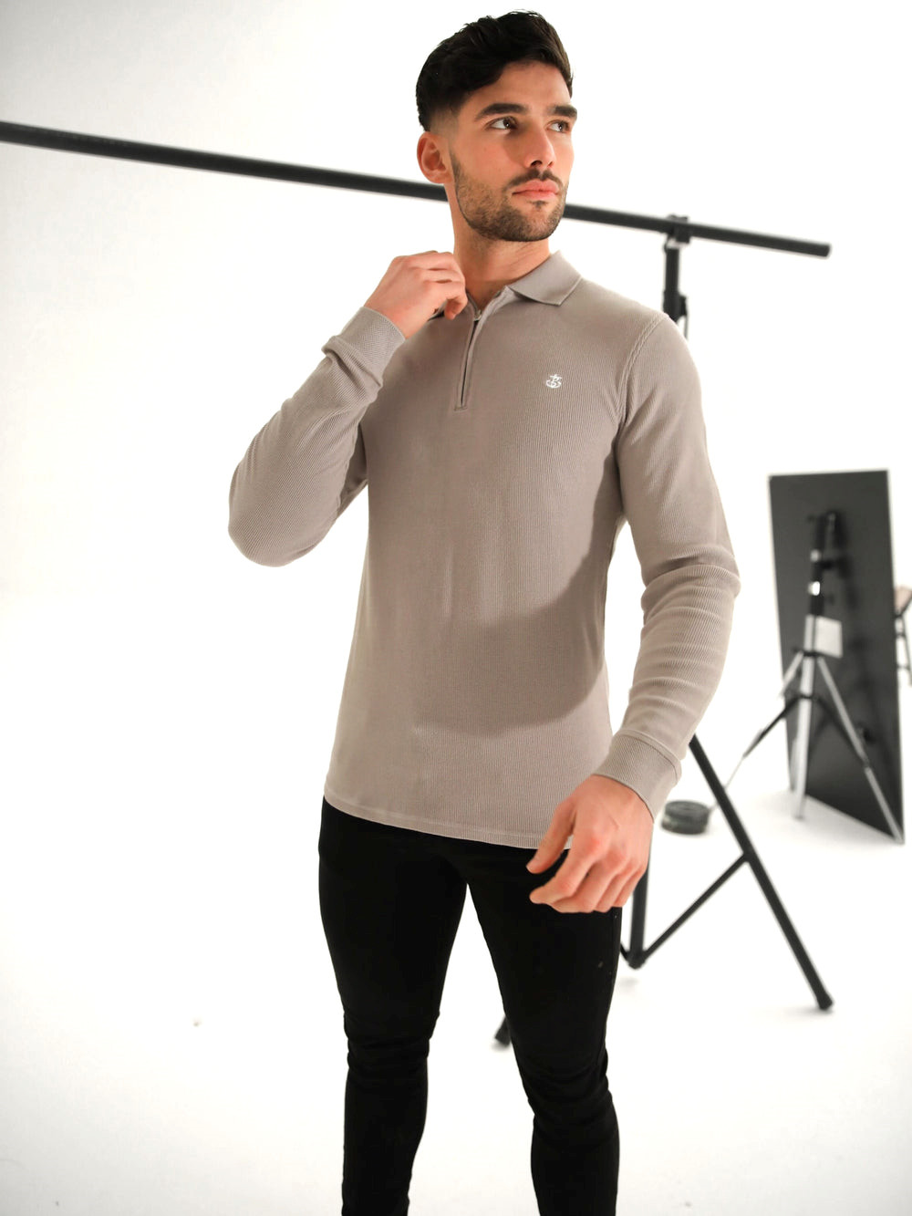 Blakely Aspen Long Sleeve Polo Stone | YVCDWHA-92