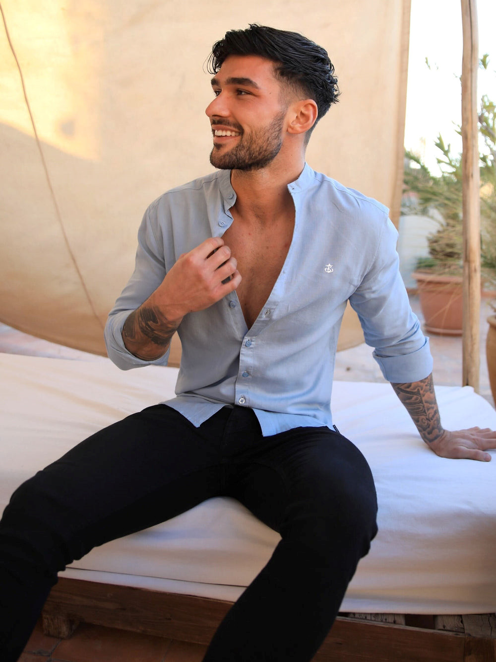 Blakely Berkane Linen Shirt Blau | NRMHXKJ-59